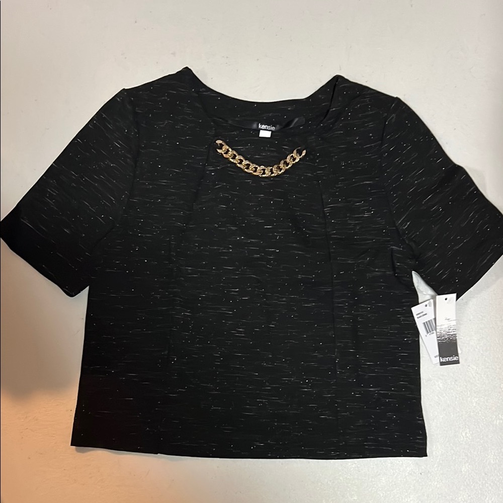 Women’s NWT Kensie Knit Top with Chain Neck Detail Black, size XS